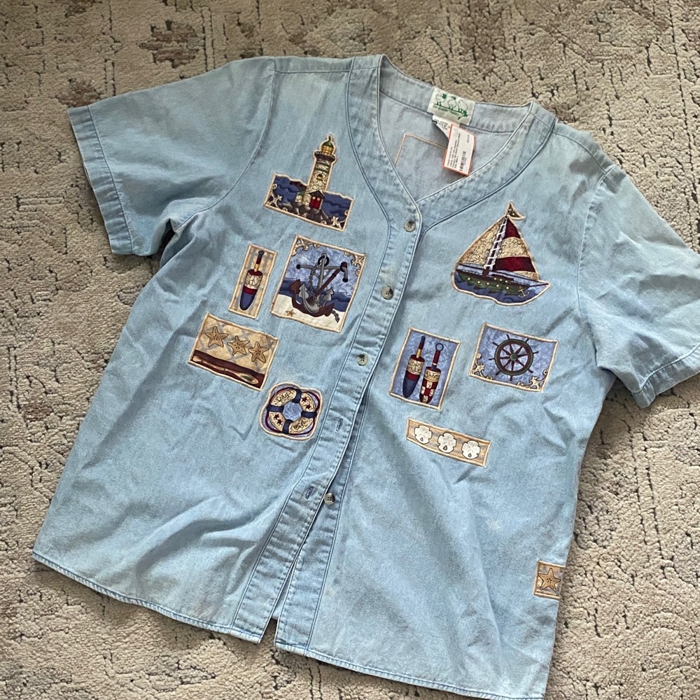 Quacker Factory Light Blue  Nautical Shirt
